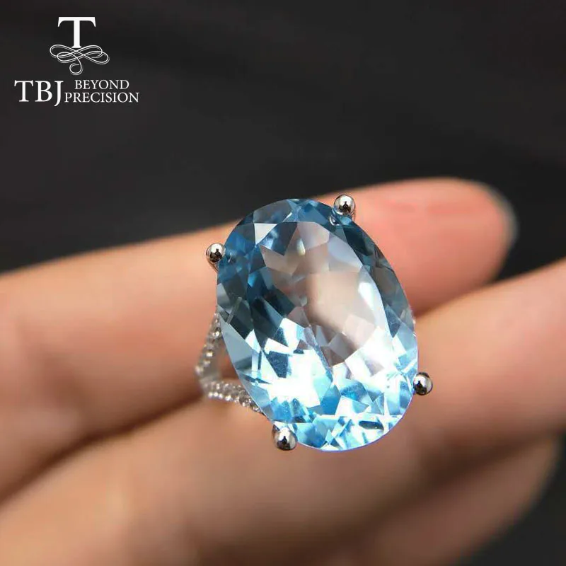 TBJ,Super Big gemstone Ring,Oval cut 13*18mm 15ct Blue topaz silver gemstone Ring for pary,eye's catching design with gift box