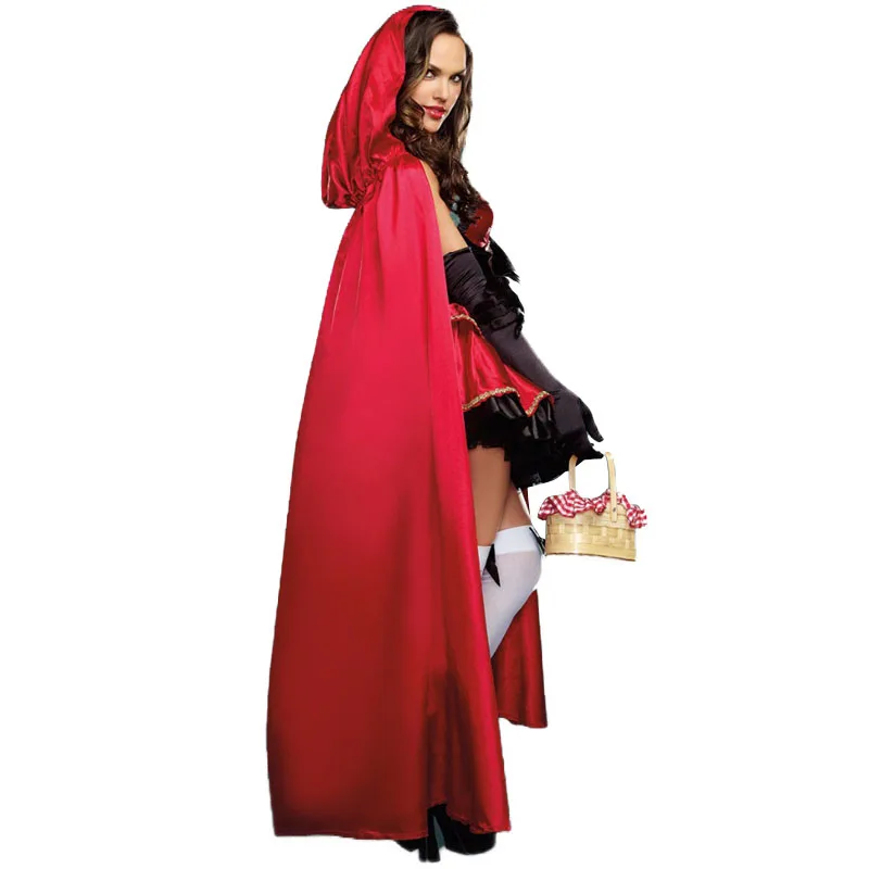 Little Red Riding Hood Costume for Women Fancy Adult Halloween Cosplay Fantasia Carnival Fairy Tale Plus Size Girl Dress+Cloak image 2