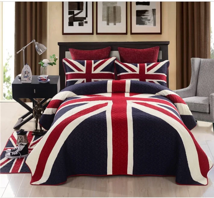 

cotton quilting quilts UK Flag Red NAVY Bedcover sets luxury Bedding sets King Size Bedspread coverlets cover patchwork quilts