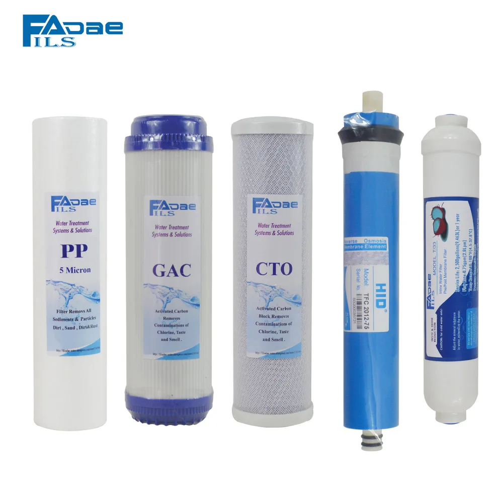 5 Stage Reverse Osmosis RO Water Filters Replacement Set with 75 GPD Membrane Elements