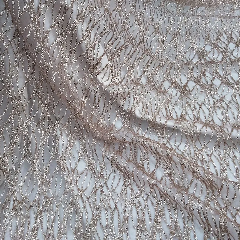 Bedruckter Netzstoff mit französischen Crossover-Linien-Pailletten, silberglänzender Netzstoff für Hochzeitskleider, Abschlussball, Nähen, DIY-Zubehör, Neu – Detail 2