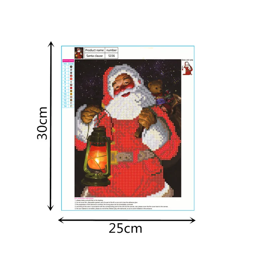 Christmas Decoration Diamond Painting Kerst 5D DIY Diamond Cross Stitch Portrait Father Christmas 25x30 Canvas Paper Bag Round 