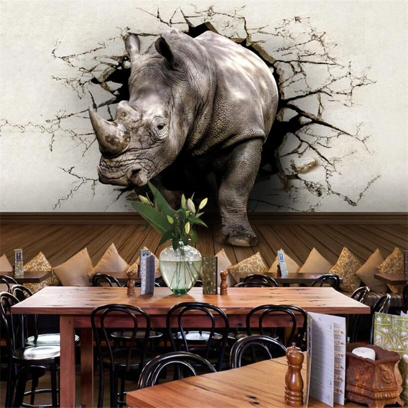 

Custom size mural Animal 3d Rhino mural Home decor Wood grain background wall painting room living room 3d wallpaper photo