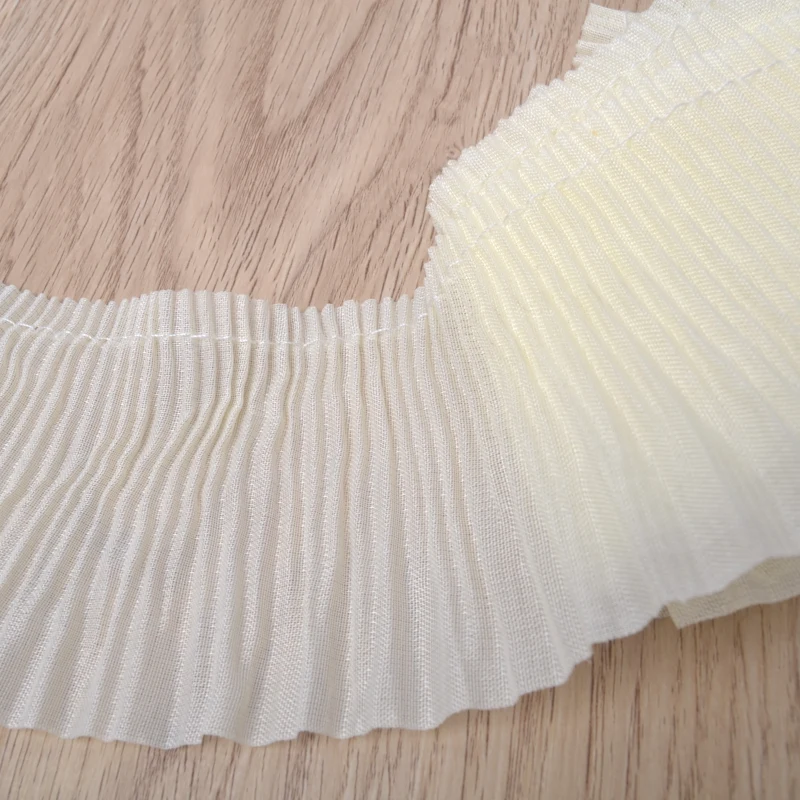 3Meters/lot 6cm wide Beige pleated chiffon lace clothing accessories DIY handmade fabric material SC759