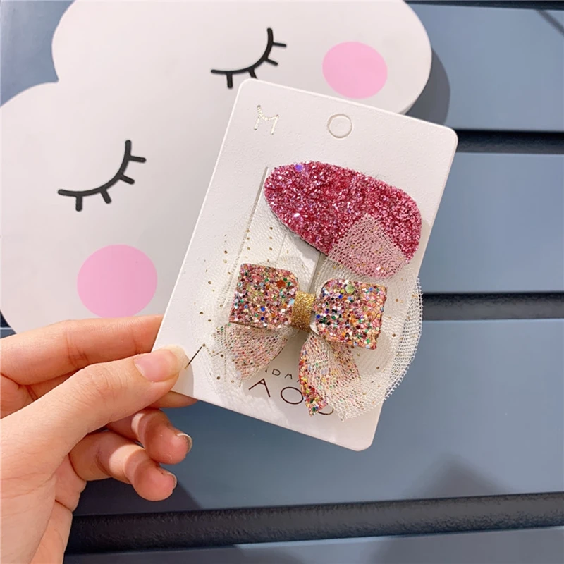 2pcs/set Hair Clips Set For Kids Sequin Butterfly Barrettes Girl Child Mesh Cute BB Princess Hairpin Bows For Hair Accesories