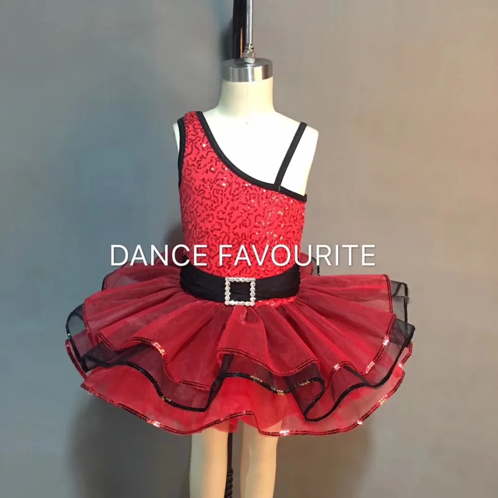 Nuevo impresionante corpiño de lentejuelas Rojas, tutú de Ballet para chica, Ropa de baile para niña