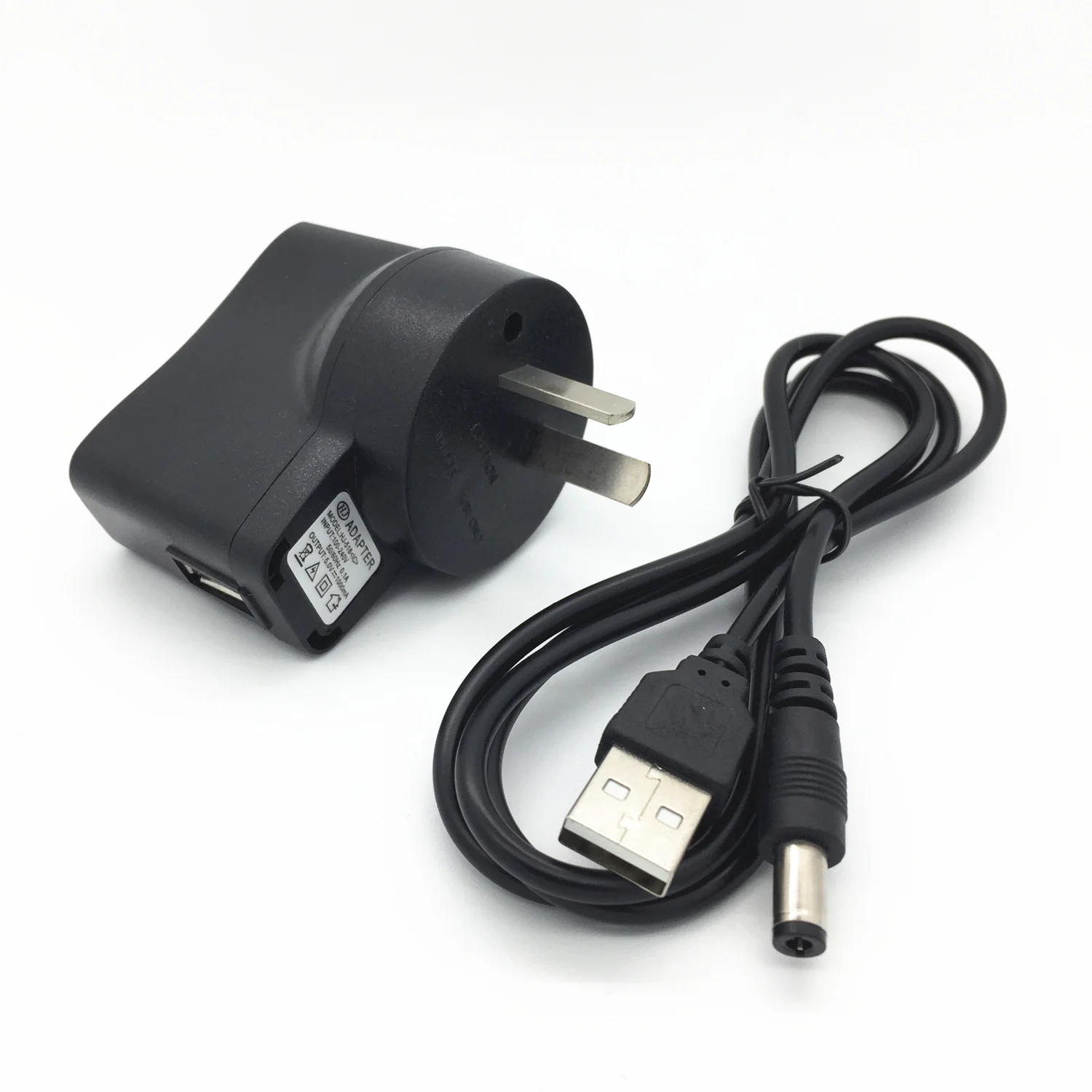 Eu Us Au Uk Plug Wall USB To 5V 1A DC 5.5mm X 2.5mm Barrel Connector Power Cable Cord