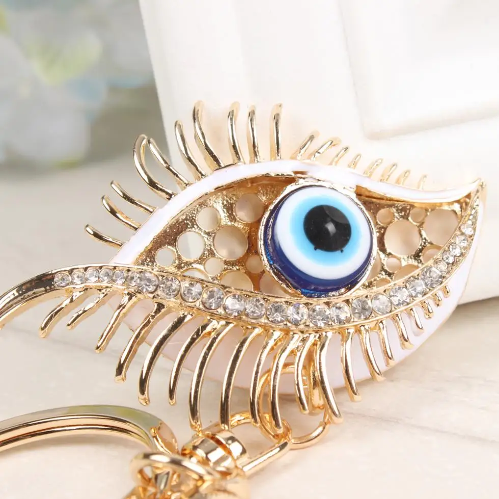 New Fashion Blue Eye Eyelash Charm Pendant Crystal Car Purse HandBag Key Chain Ring Creative Party Birthday Gift