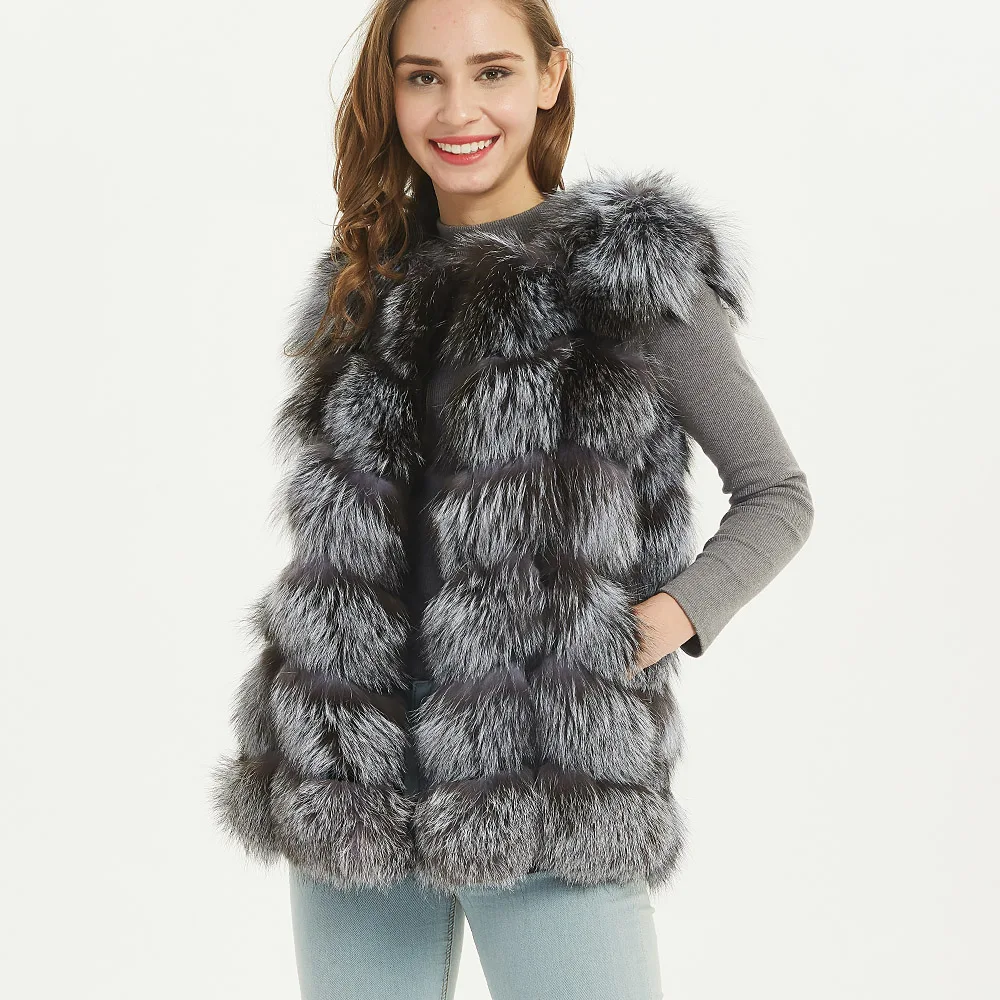 Maomaokong Real Fox Fur Coat Women Winter Natural Fur Vest Coat Real Fur Coat Vests For Women Sleeveless Jacket Women