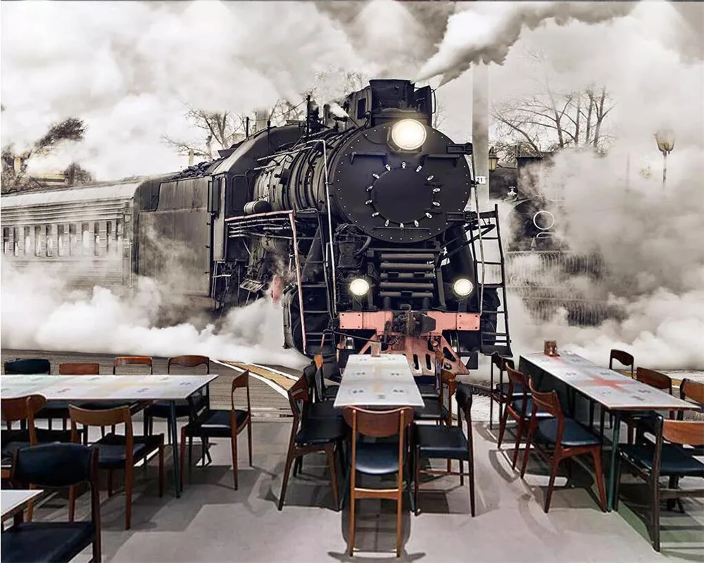 

Customized Wallpaper retro nostalgic steam train cafe bar mural background wall home decor living room bedroom 3d wallpaper