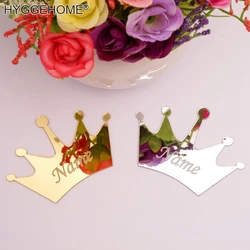 Custom 7cm Name Signs Wedding Tags Crown Shape Personalized Acrylic Mirror Stickers Party Decor Favor Gifts