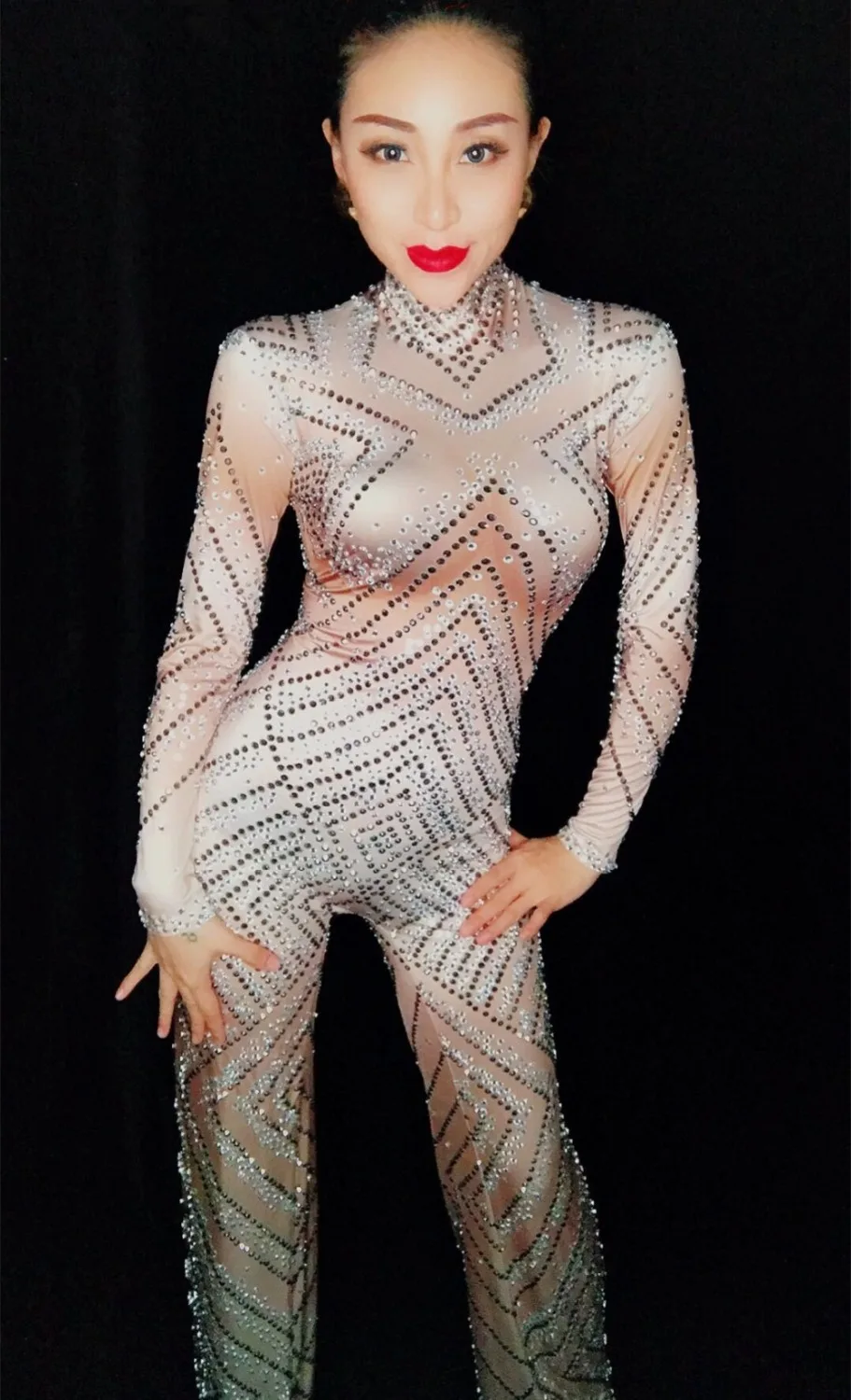 Full Diamond Female Jumpsuit Bling Rhinestones Flared Trousers Bell-bottoms Pants Nightclub DJ Singer Costume Star Party Costume