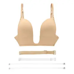 YANDW New Sexy Lingerie padded Push up Bras deep U V plunge women bra intimates Wire free Silicone Double Straps adjustable