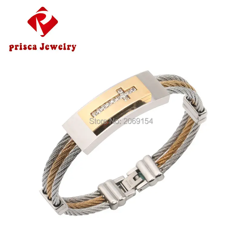 

PAPERPLUS Men's Cross Bangle Bracelet in Gold & Silver Stainless Steel Fashionable Niche Jewelry for Boyfriend
