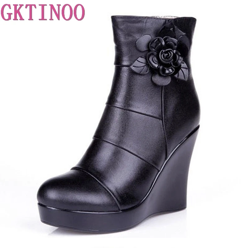 GKTINOO 2024 Genuine Leather Autumn Winter Boots Shoes Women Ankle Boots Female Wedges Boots Women Boot Platform Shoes