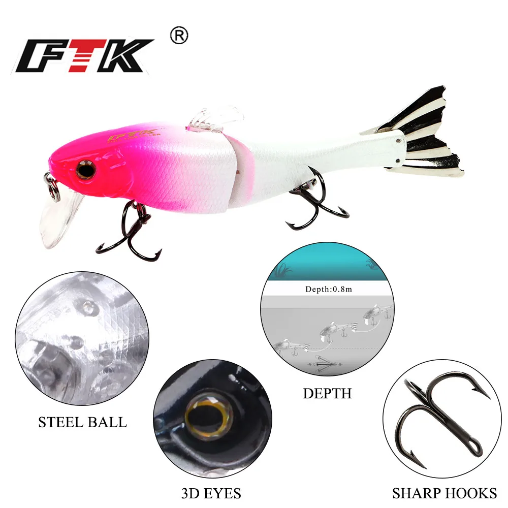 FTK 13g 95mm Multi Jointed Fishing Lure Minnow Sinking Wobblers 2 Segments Metal Tail Swimbait Pike Lure Hard Baits Bass