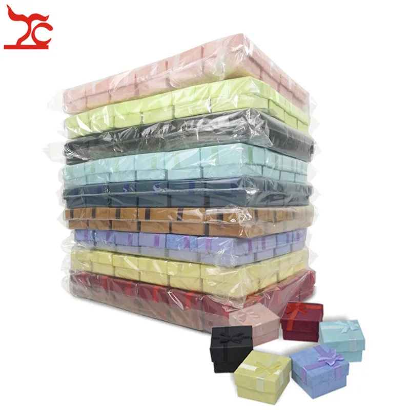 

Wholesale 144Pcs Colorful Paper Jewelry Gift Case Ribbon Ring Earring Stud Assorted Storage Organizer Package 4*4*3Cm E Free