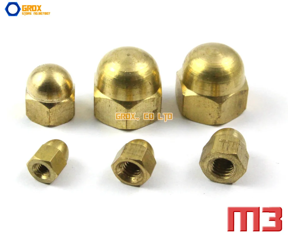 50 Pieces M3 Brass Metric Thread Hexagon Dome Nut DIN1587