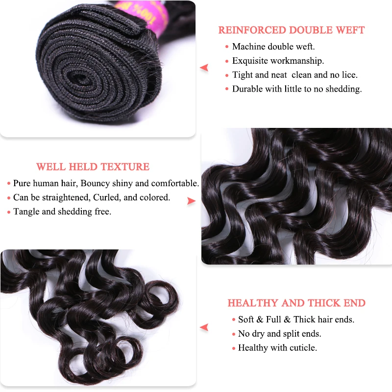 Queen Hair Official Store Brazilian Natural Wave More Wave 100% Virgin Human Raw Hair Weaves Bundles Hair Extension Weave