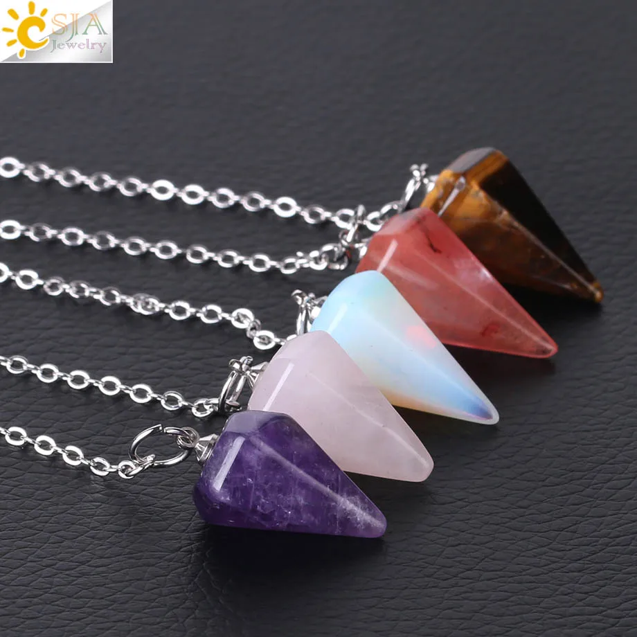 CSJA péndulos de piedra Natural radiestesia colgante de piedras naturales amuleto péndulo de cristal para hombres y mujeres Pendulos tamaño pequeño F366