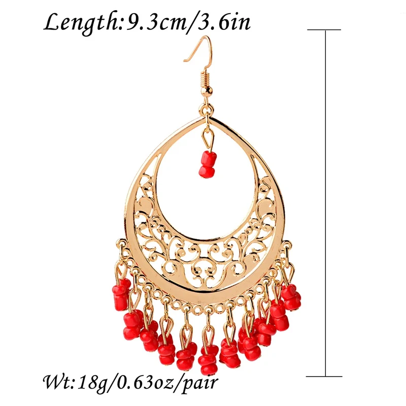 2019 New Fashion Imitation Gemstone Indian Earring Jewelry Vintage Hollow Beads Tassel Dangle Earrings Bijoux E049