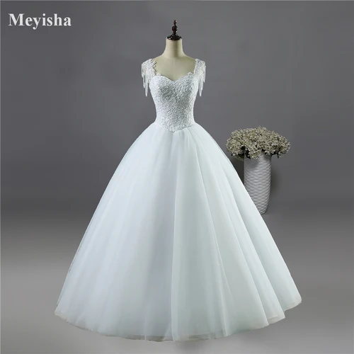 Imagen 2 del producto Personalizado ZJ9082 bola de princesa blanca bonita encaje perlas manga dos hombros 2025 vestidos vestido de novia de boda tamaño 2-26W