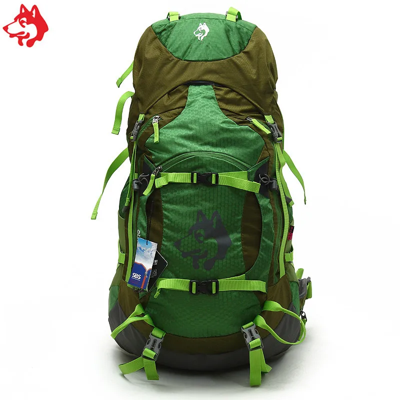 Wholesale 55L Blue/yellow/Green camping Hiking Sports Travel nylon multi function outdoor sports backpack