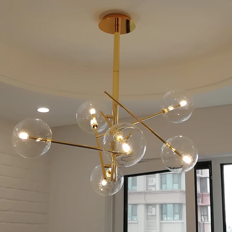 Nordic Modern Chandeliers Living Room Lamps Creative Loft Cafe Bedroom Glass lED Chandelier Golden Beans ceiling fixtures light