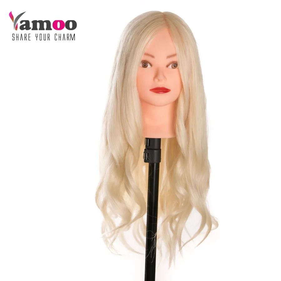 Cabeza de maniquí profesional para peluquería, cabello 40% humano grueso que se puede rizar, cabeza de entrenamiento rubia para salón de belleza