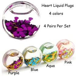 Showlove-4 pairs mixed color Heart Glitter Liquids Ear Plug Tunnels Gauge Kit Piercing , Double Flared Expander