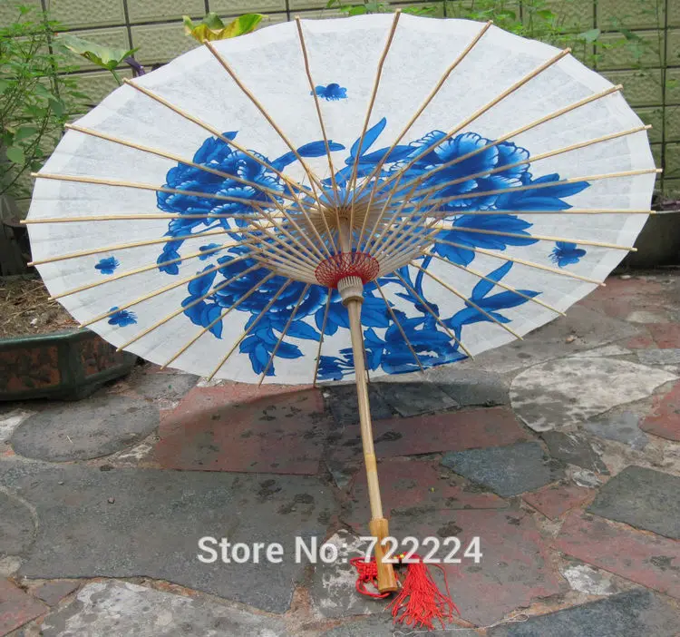 Dia 50cm Handmade Chinese Classical Blue Dream Rose Painting Waterproof Parasol Decoration Gift Dance Props Oiled Paper Umbrella