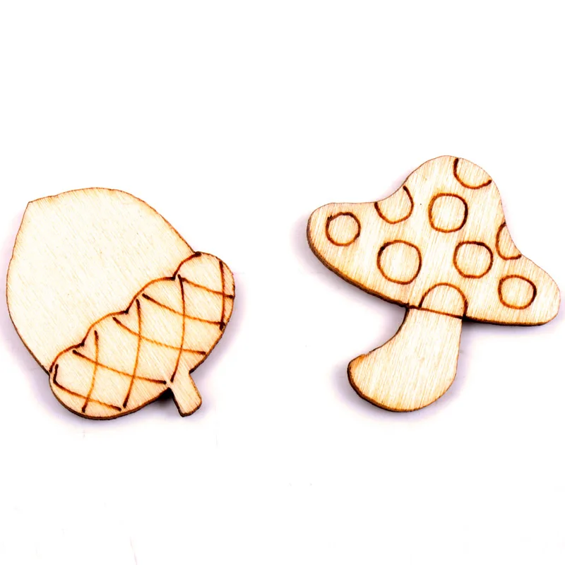 Home Decoration Handmade Accessory Scrapbooking Craft DIY Natural Flower Leaves Pattern Wooden Embellishment 24-30mm 50pcs