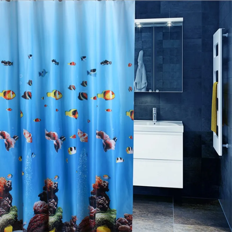 

Sea Waterproof Shower Curtains For Bathroom Decor Modern Small Fish Landscape Bath Curtain With 12 Hooks Mildewproof 2018 Gift