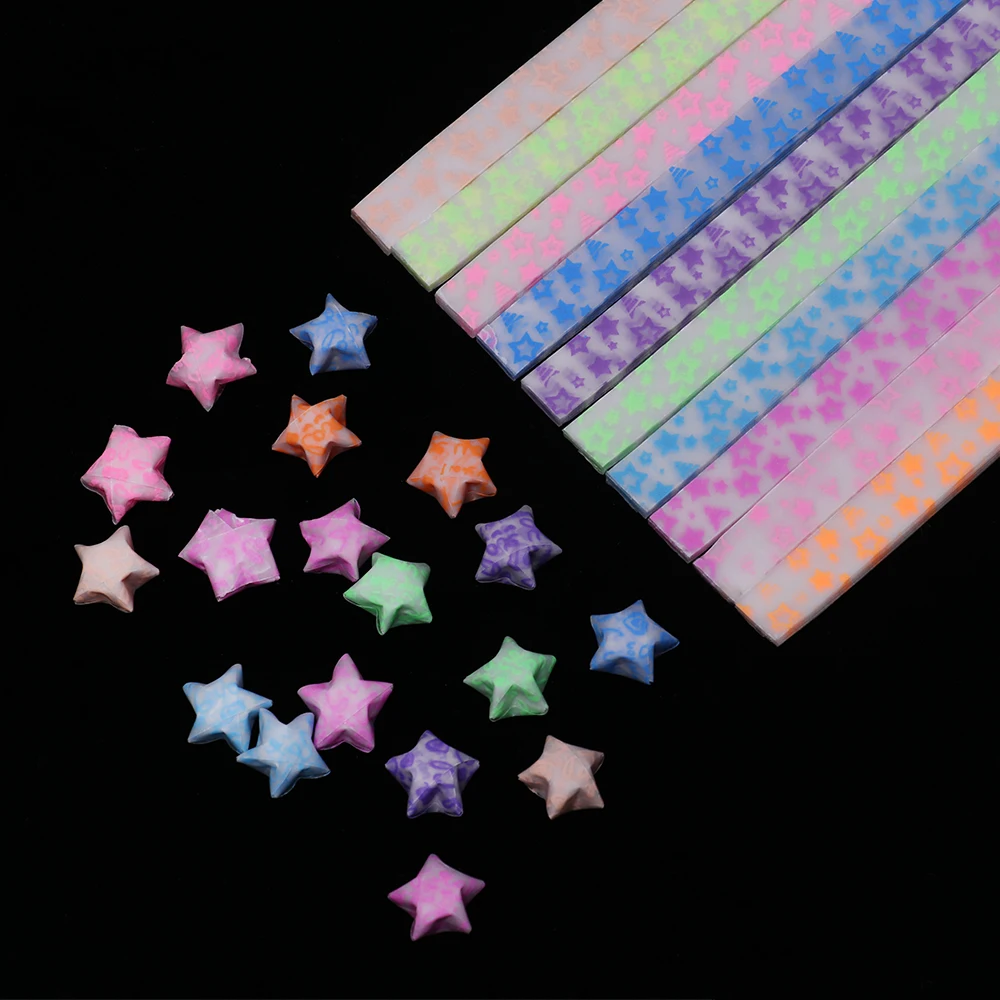 210pcs/lot Happy Glow in Dark Lucky Star Origami Fluorescence Folding Strip Paper Best Wishes Handcraft Gift Craft Paper Decor