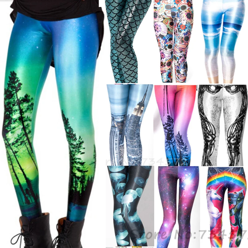 UPTOAILEI Quality Women Galaxy Adventure Time Tight Trouser Black Green Mermaid Printed Leggings Black Milk Leggins Summer