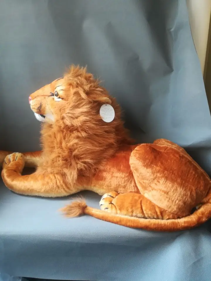 large 80cm real life toy  lying male lion plush toy soft doll birthday gift h2377