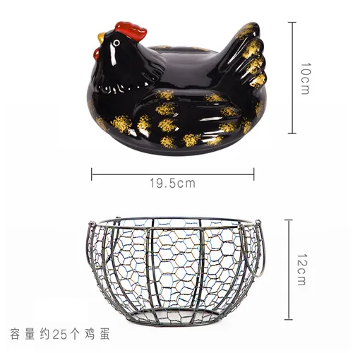 Ceramic Egg Holder Chicken Wire Egg Basket Fruit Basket Creative Collection Ceramic Hen Oraments Decoration Kitchen Accessories