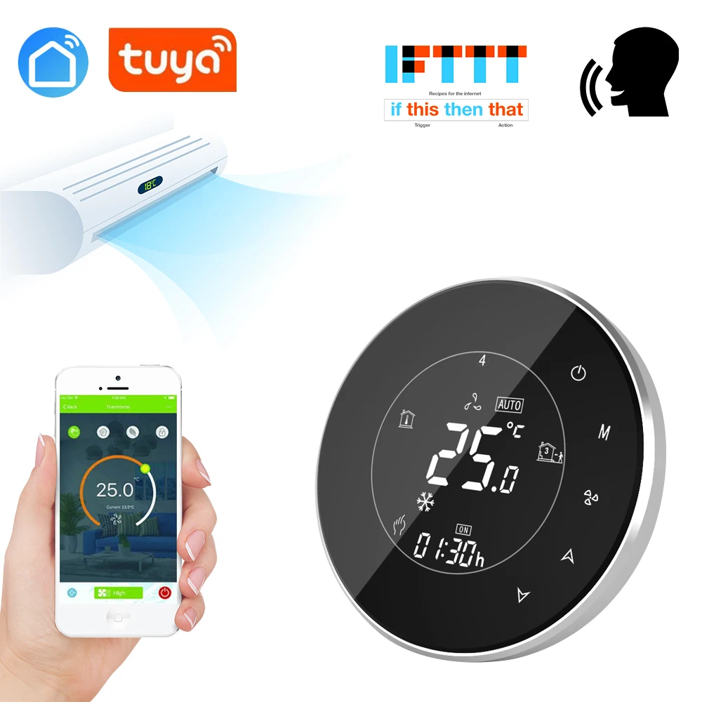 tuya app 4 Pipe WiFi Smart Central Air Conditioner Thermostat Temperature Controller 3 Speed Fan Coil Unit