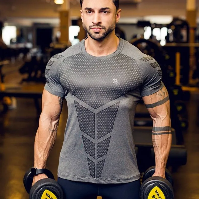 Mens Running Sports T-shirts Gym Fitness Training Compression Skinny Shirt Male Quick Dry Bodybuilding Tee Tops Brand Clothing