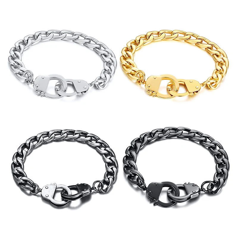 Hip Hop Handcuffs Bracelet For men 20.5mm Stainless Steel Personality Bracelet Male Bangle Friendship Gift Punk Jewelry
