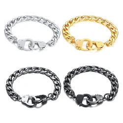 Hip Hop Handcuffs Bracelet For men 20.5mm Stainless Steel Personality Bracelet Male Bangle Friendship Gift Punk Jewelry