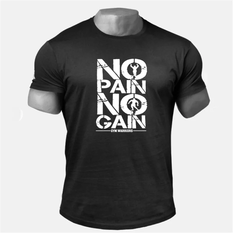 Muscle guys Brand Men\'s NO PAIN NO GAIN Gym T Shirts,Bodybuilding Fitness Workout Clothes Cotton T-Shirt