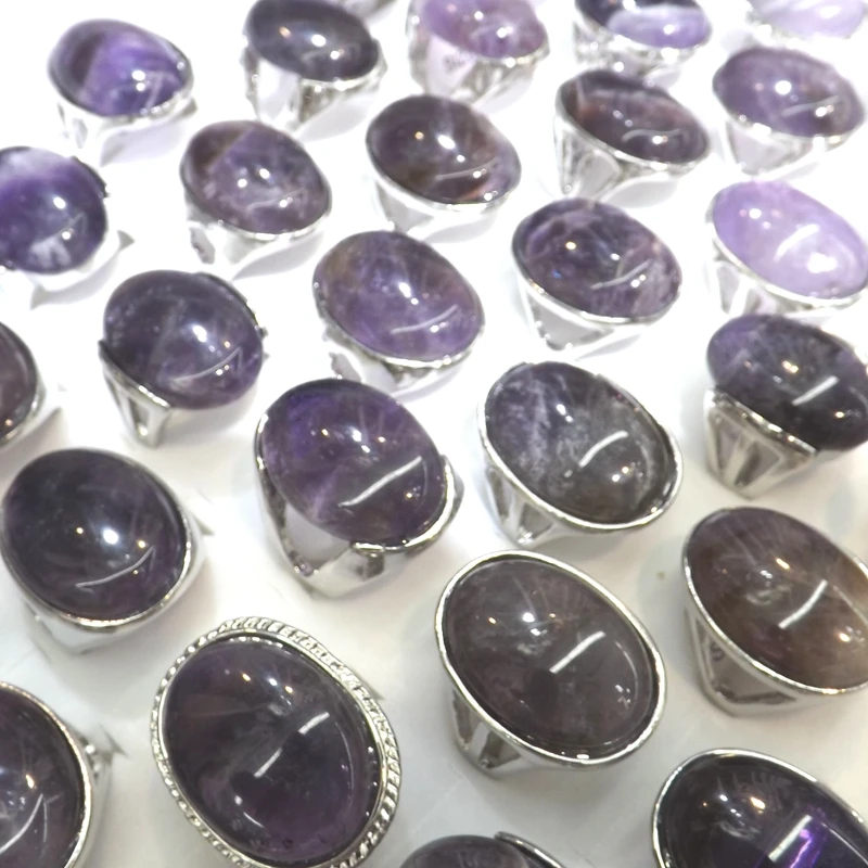 50pcs/Lot Big Natural Amethyste Rings Semi-precious Stone Rings For Men High Quality