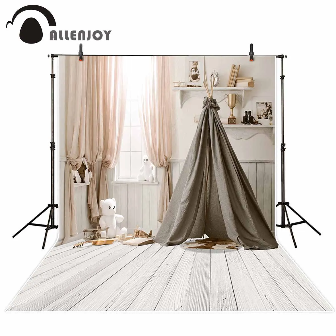 Allenjoy photophone white backdrop baby room shower tent wood board curtain studio indoor child photography background photocall