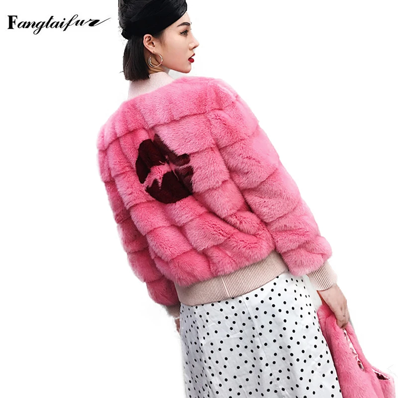 

Ftangaiur Winter Import Velvet Mink Fur Coat Red lips Full Sleeve Mink Coats Women Short Pink Slim Real Mink Fur Coats