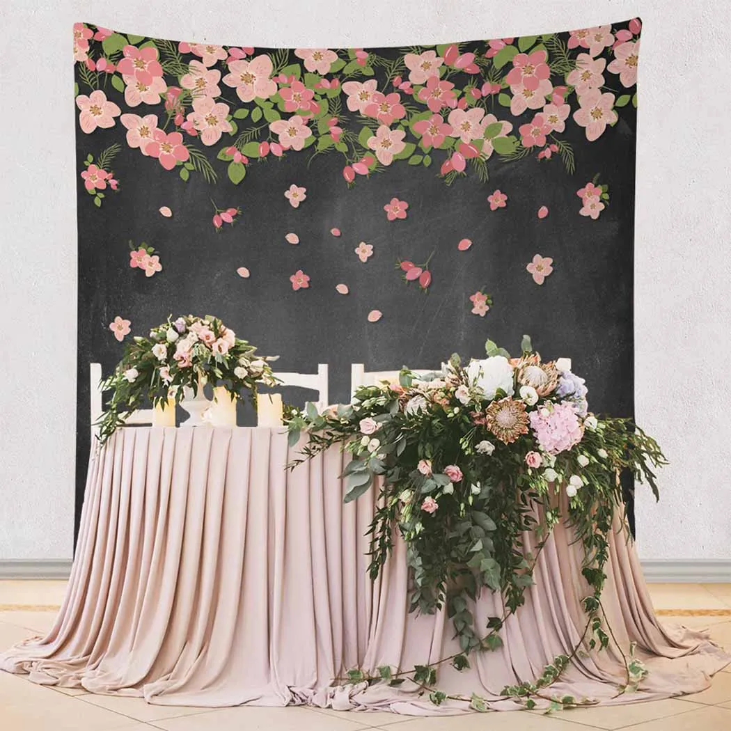 Funnytree backgrounds for photography studio blackboard bright pink flowers appointment wedding for photography backdrop vinyl