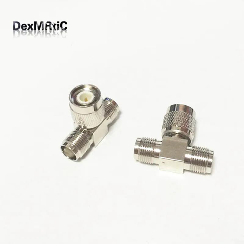 1pc TNC  Male Plug switch 2*TNC female jack  T Type splitter RF Coax Adapter convertor straight Nickelplated  NEW wholesale