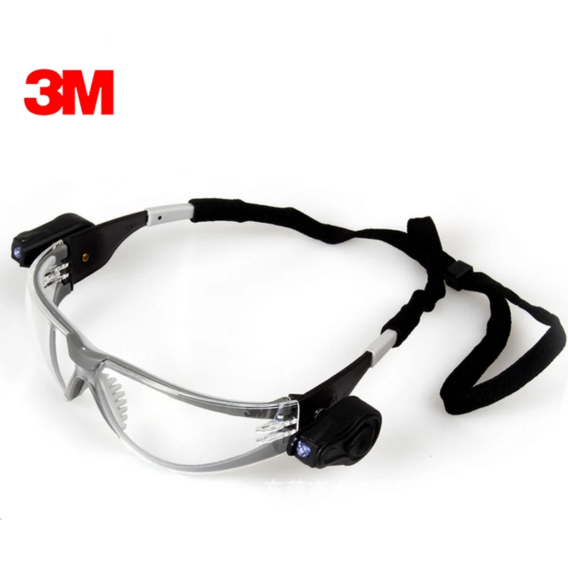 3M 11356 Protective LED Safety goggles Dual Bright LED Lights Transparent lenses Anti-UV Anti Shock Anti-Fog Safety work Goggles