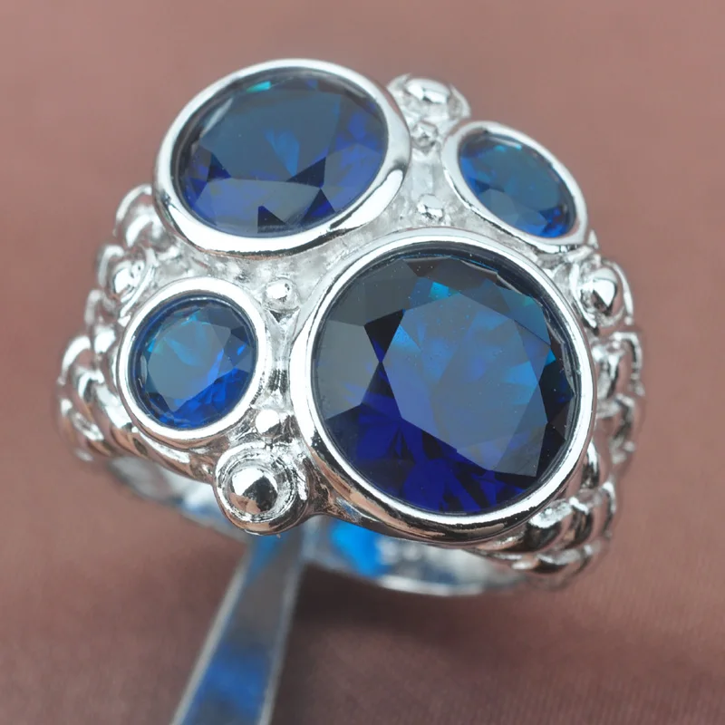 Huge Design Blue Cubic Zirconia 925 Silver For Women Jewelry Rings  Size 6 7 8 9 SA003