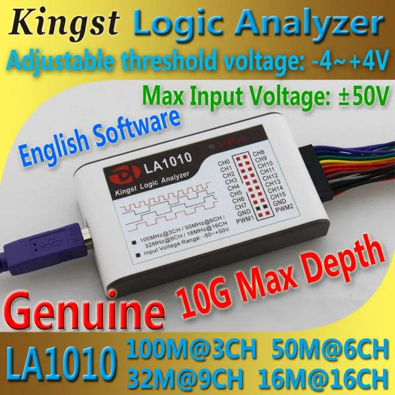 

Kingst LA1010 USB Logic Analyzer 100M max sample rate,16Channels,10B samples, MCU,ARM,FPGA debug tool, Lots 3 Per piece